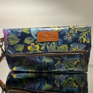 Valerie pouch by Patricia Nash,deep blue nature w tan trim,leather bag